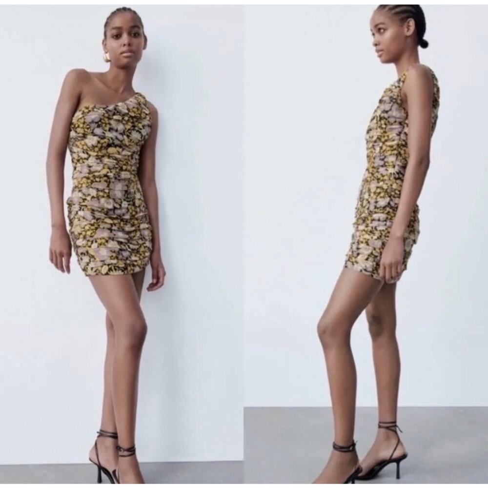NWT Zara Ruched Floral Mini Dress Sz S